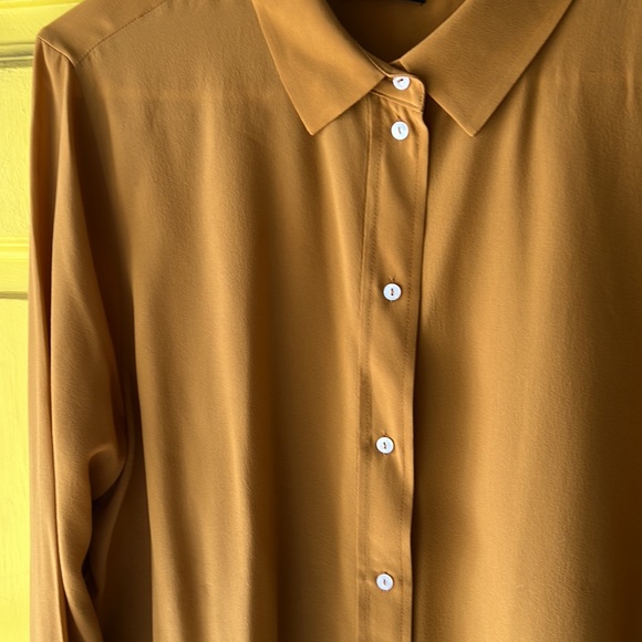 Scotch and soda mustard yellow drapey silk button up blouse xl never worn - Picture 3 of 5